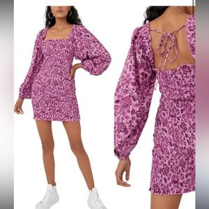 Free People Smock it to Me Purple Floral Mini Dress Size S